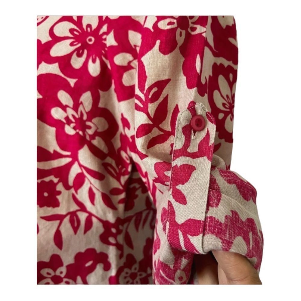Charter Club Linen Pink Printed Long Roll-Tab Sleeve Blouse Size 12 - Picture 8 of 11
